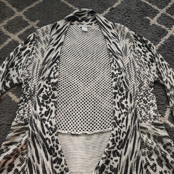 Alberto Makali Wool blend Patterned Open Front Waterfall Sweater Cardigan - Picture 2 of 10